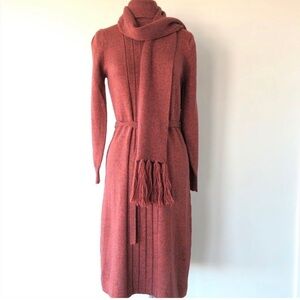 🔥🧡 💜🍁 Vintage Turtleneck Sweater Dress with Matching Scarf